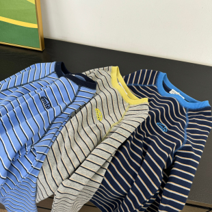 T恤中大童男童女童上衣6506 圆领条纹儿童长袖 25年秋季 新款