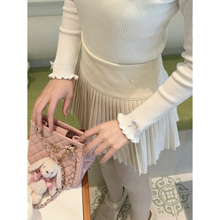 honeyrubao 甜美爱心标百褶裙减龄半身裙