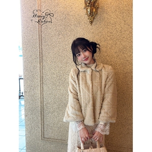 honeyrubao中古奈奈子 日系少女感环保皮草外套