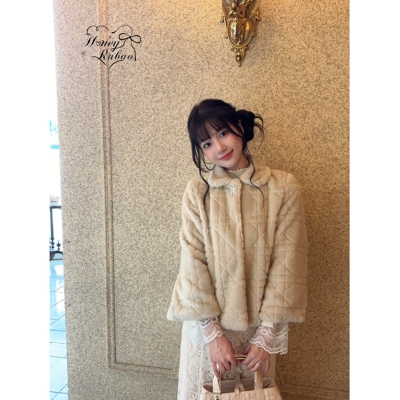 honeyrubao中古奈奈子 日系少女感环保皮草外套