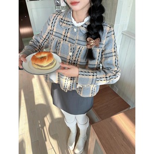 honeyrubao乖乖doll感复古格子蓝娃娃版大衣