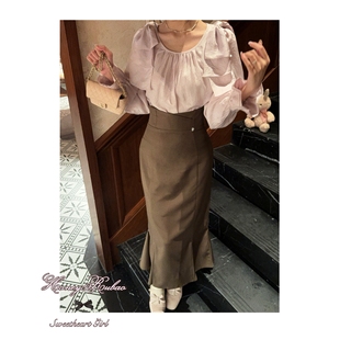 honeyrubao轻松掐出漫画腰臀比 日系姐感高腰鱼尾半身裙