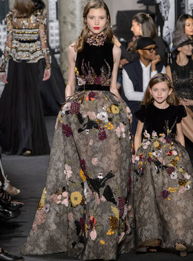 亲子装晚礼服 Elie Saab黑色奢华手工缝珠 高档晚会年会主持演出