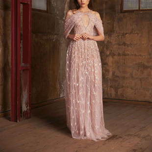 Tony 肉粉色手工钉珠披肩遮手臂显瘦生日订婚晚礼服敬酒服 Ward
