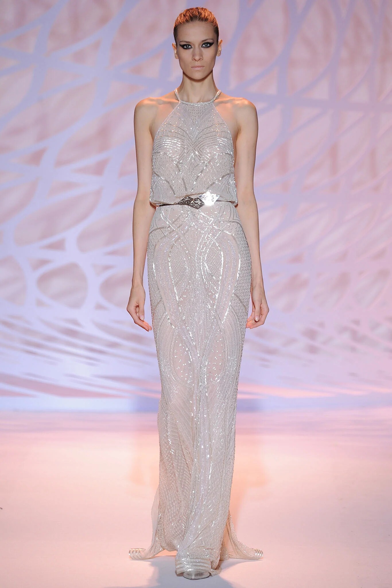 zuhair murad 银灰色奢华挂脖露背修身显瘦高端年会宴会晚礼服