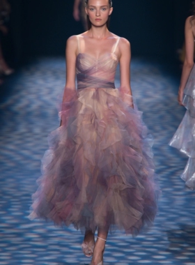 Marchesa 紫色渐变性感生日派对年会订婚小礼服新娘敬酒服2025
