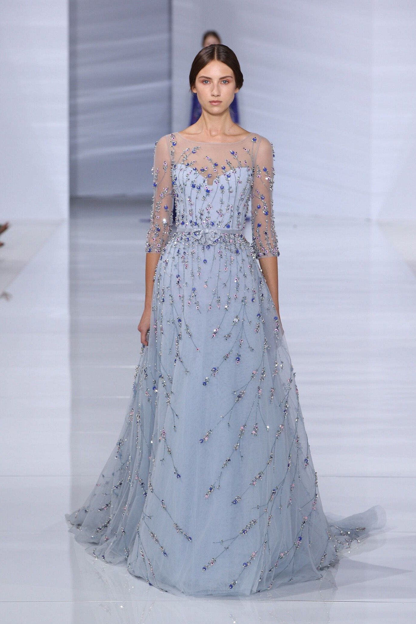 Georges Hobeika 蓝色敬酒服新娘结婚宴会中袖年会毕业舞会晚礼服