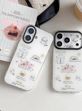 IMD卡通可爱春游白底涂鸦情侣线条小猫手机壳适用iPhone17promax个性防摔苹果16亮面15趣味创意14少女心13韩