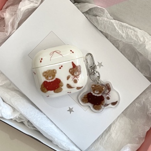 小众airpodspro imd软套樱桃红衣小熊苹果蓝牙耳机壳套适用airpods2 4女生时尚 pro3挂件卡通可爱趣味 pro2