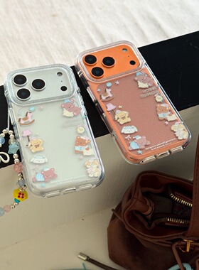 圆弧气囊IMD卡通可爱睡衣派对小熊玩偶透明手机壳适用iPhone17promax大孔防摔苹果16亮面15趣味创意14手链13