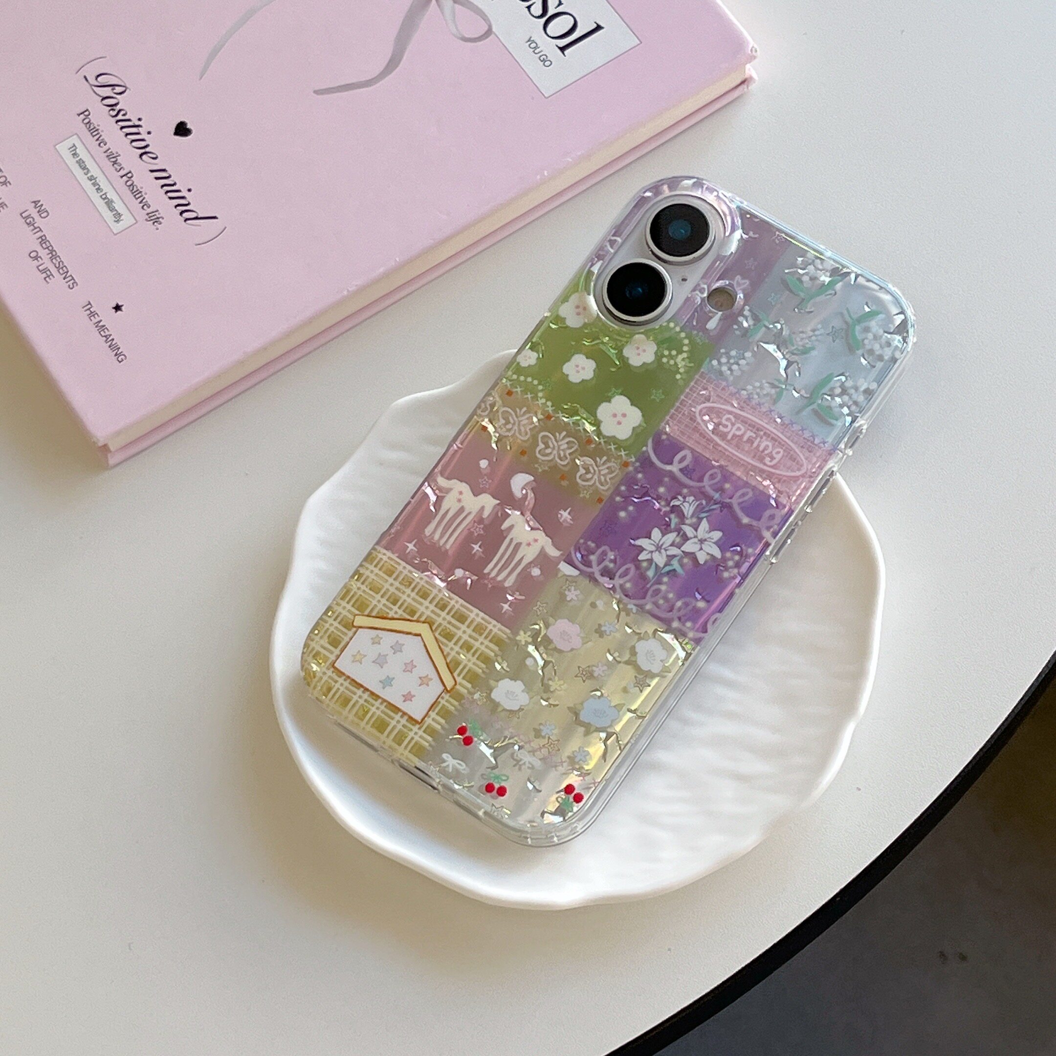 IMD韩系清新2026马年粉紫拼接花朵早春小马手机壳适用iphone17promax大孔防摔苹果16亮面15趣味创意14小众13