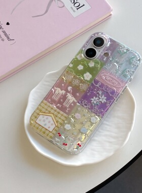 IMD韩系清新2026马年粉紫拼接花朵早春小马手机壳适用iphone17promax大孔防摔苹果16亮面15趣味创意14小众13