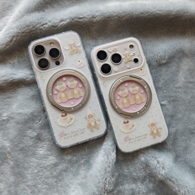 白色波点草莓小熊360支点手机壳