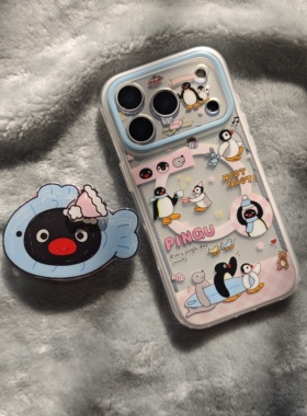 二合一IMD磁吸卡通可爱格纹冲浪板pingu企鹅手机壳适用iPhone17promax个性防摔苹果16磨砂15趣味创意14支架13
