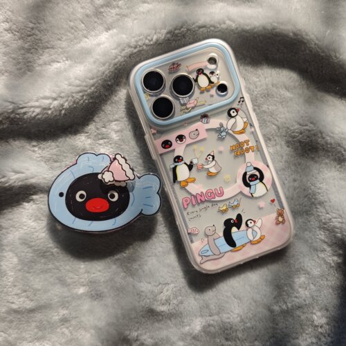二合一磁吸格纹pingu企鹅手机壳
