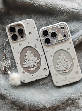 IMD卡通可爱镂空雪花白色圣诞树手机壳适用iphone17promax个性防摔苹果16亮面15趣味创意14挂件13简约少女心