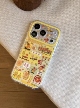 圆弧气囊IMD卡通可爱网红黄色手帐风满屏星星人手机壳适用iphone17promax全包防摔苹果16亮面15趣味创意萌系