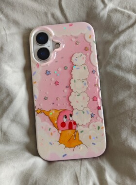 IMD闪粉卡通可爱粉色云朵黄衣小人17手机壳适用iphone16promax大孔防摔苹果15趣味个性14亮面13女生ins风清新