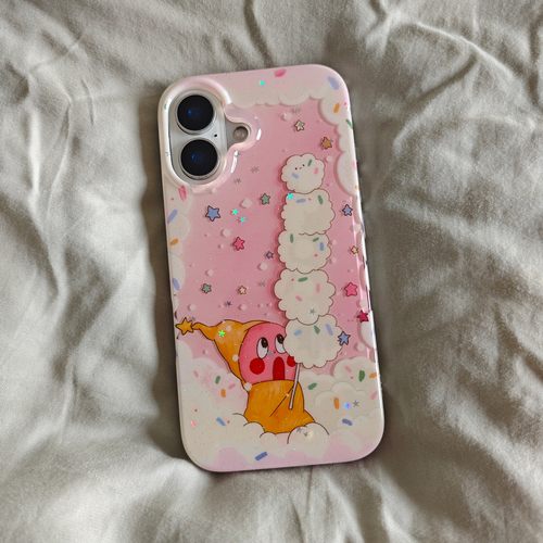 苹果粉色云朵星星人IMD手机壳