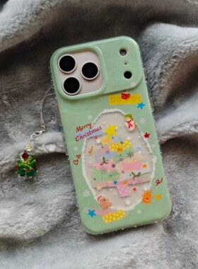 圆弧气囊IMD梦幻可爱镂空绿色圣诞节礼物盒手机壳适用iphone17promax大孔防摔苹果16亮面15趣味创意14挂件13