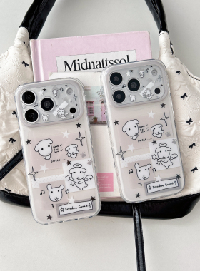 IMD卡通可爱搞怪灰底音符天使大头小狗手机壳适用iPhone17promax个性防摔苹果16亮面15趣味创意14小众13萌系