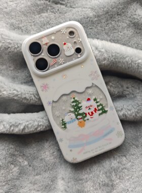 IMD卡通可爱细闪鎏金自嘲熊雪人圣诞树水晶球手机壳适用iphone17promax个性防摔苹果16亮面15趣味14创意13女