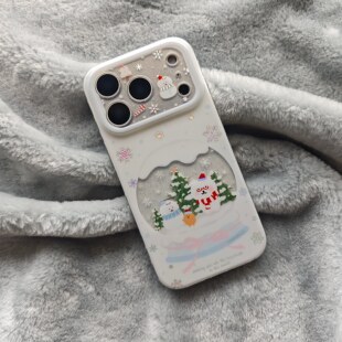 IMD卡通可爱细闪鎏金自嘲熊雪人圣诞树水晶球手机壳适用iphone17promax个性防摔苹果16亮面15趣味14创意13女