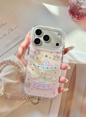 圆弧气囊IMD可爱梦幻烟花旋转兔子手机壳适用iPhone17promax大孔防摔苹果16亮面15趣味创意14手链13甜美少女