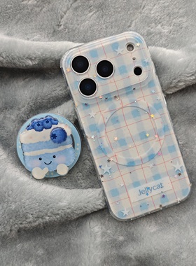 IMD磁吸卡通可爱闪粉蓝色格纹蓝莓蛋糕jellycat手机壳适用iphone17promax大孔防摔苹果16亮面15创意14支架13