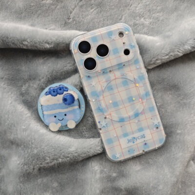 闪粉格纹蓝莓蛋糕jellycat手机壳