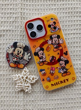 IMD磁吸卡通可爱黄色涂鸦米奇唐老鸭手机壳适用iPhone17promax大孔防摔苹果16亮面15趣味创意14支架13少女心