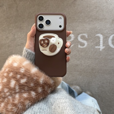 时尚简约纯色棕色咖啡杯手机壳