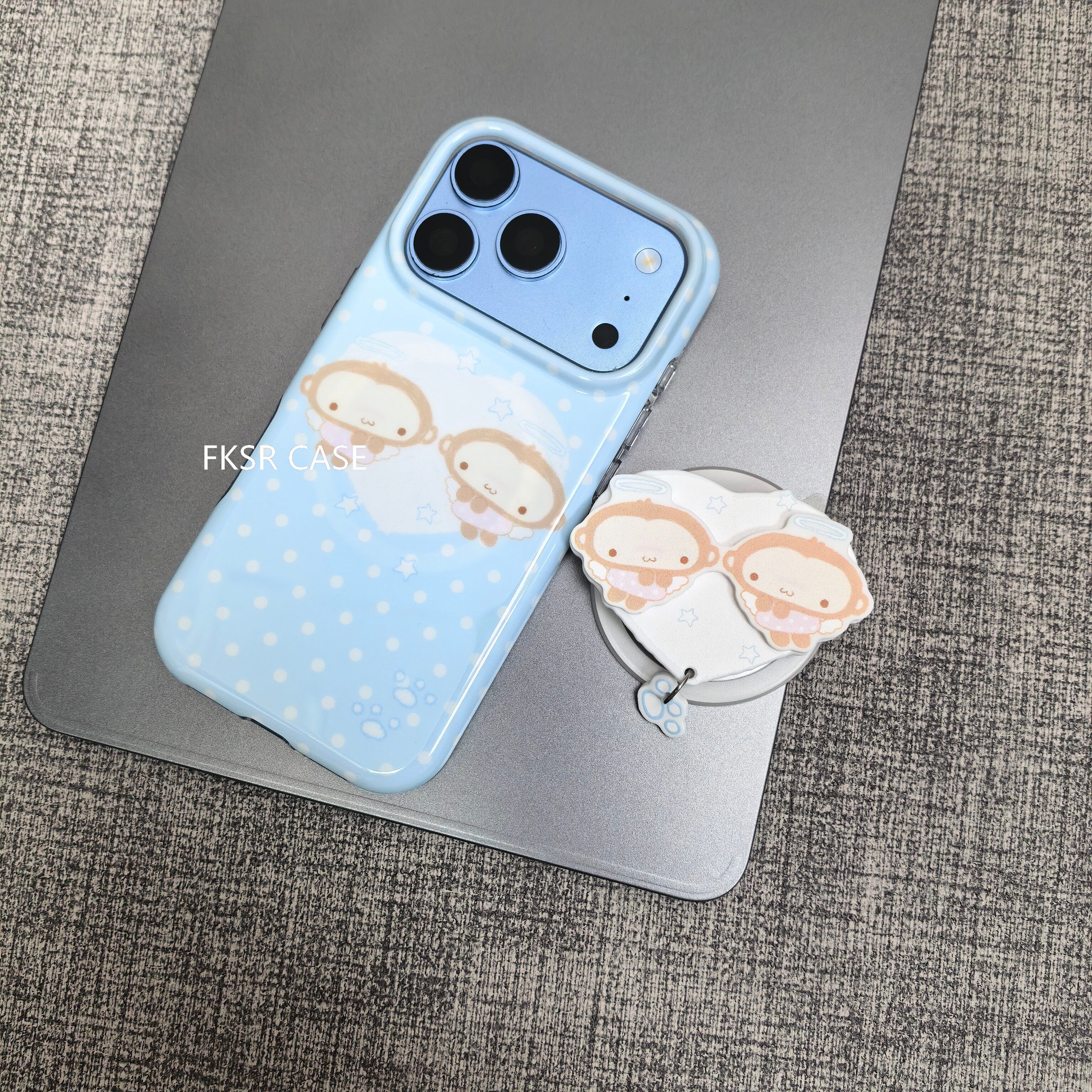 圆弧气囊IMD磁吸卡通可爱蓝色波点小猴子hinaku手机壳适用iPhone18promax大孔防摔苹果17亮面16趣味15支架新
