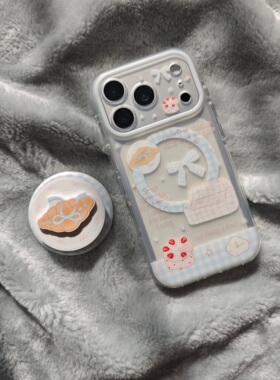 圆弧气囊IMD磁吸可爱蓝色格纹蝴蝶结沙发牛角包手机壳适用iPhone17promax全包防摔苹果16亮面15趣味创意支架