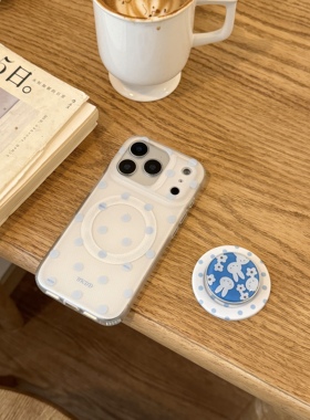 IMD磁吸卡通可爱简约蓝色波点手机壳适用iphone17promax大孔防摔苹果16磨砂15趣味创意14米菲兔支架13少女心