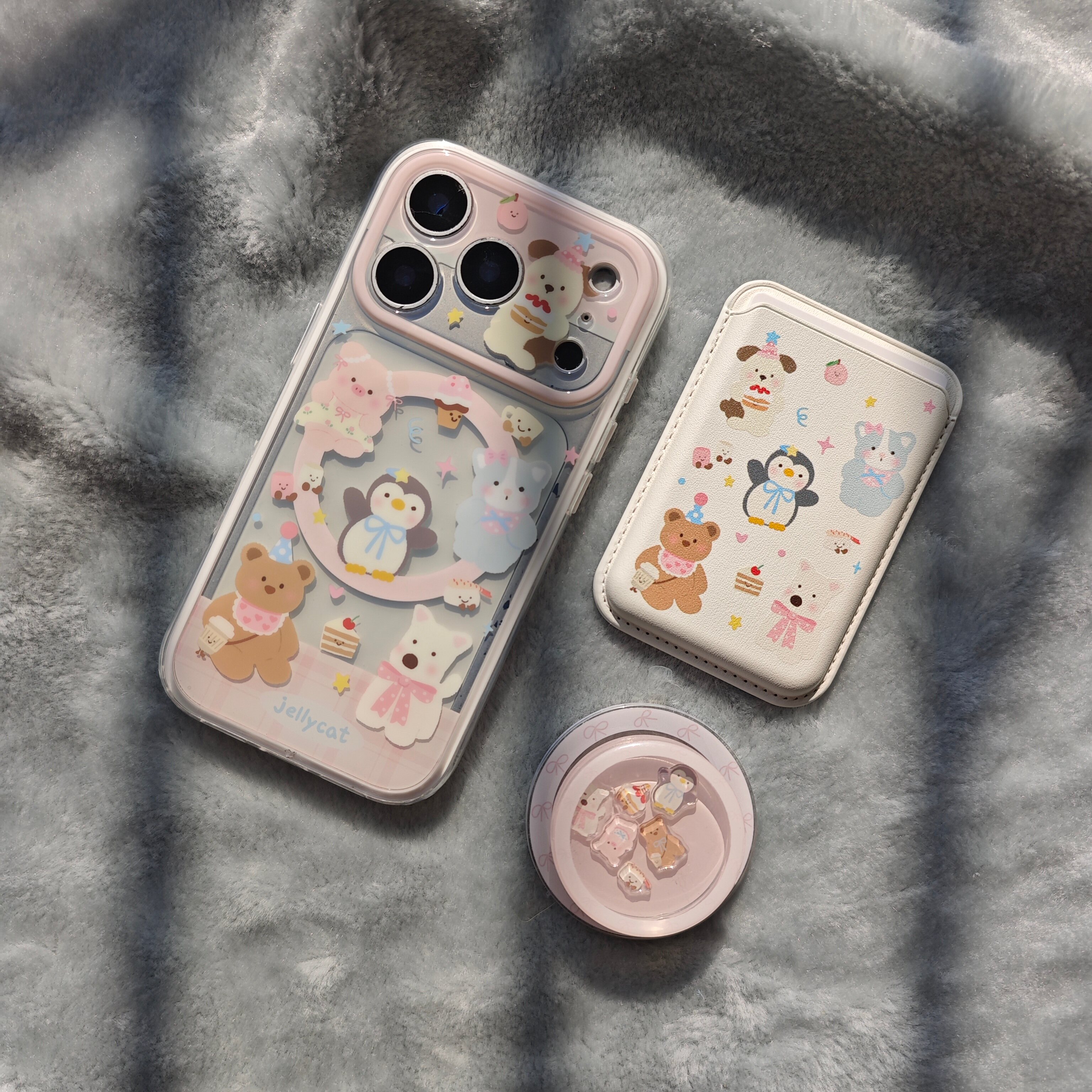 二合一IMD磁吸可爱粉色格纹jellycat玩偶手机壳适用iphone17promax个性防摔苹果16亮面15趣味14卡包13支架