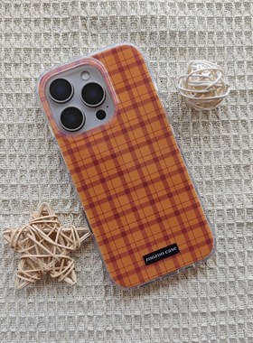 IMD时尚潮流棕色橙色格纹手机壳适用iPhone17promax个性防摔苹果16亮面15极简创意14清新文艺13硬壳软边ins风