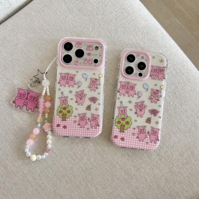 粉色波点格纹气球玛莎猪手机壳
