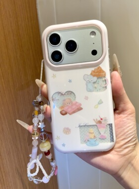 圆弧气囊IMD卡通可爱条纹巧克力小熊手机壳适用iPhone17promax大孔防摔苹果16亮面15趣味创意14手链13少女心