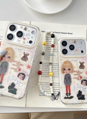 IMD卡通可爱涂鸦波点娃娃女孩小熊拼贴手机壳适用iPhone17promax个性防摔苹果16亮面15趣味创意14手链13小众