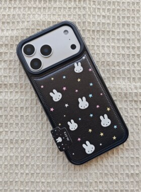 标签贴皮秋冬卡通可爱黑色星星米菲兔手机壳适用iPhone17promax大孔防摔苹果16高级15趣味创意14个性时尚13新