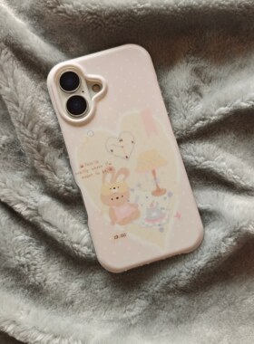 圆弧气囊IMD卡通可爱粉色波点爱心眼罩兔子手机壳适用iPhone17promax大孔防摔苹果16磨砂15趣味创意14少女13