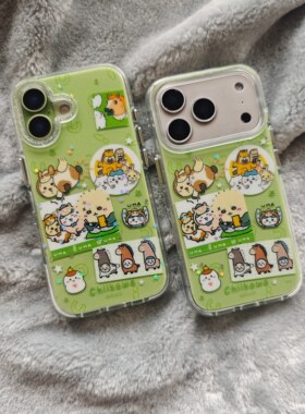 圆弧气囊IMD卡通可爱绿色贴纸风chiikawa手机壳适用iphone17promax大孔防摔苹果16亮面15趣味创意14少女心13