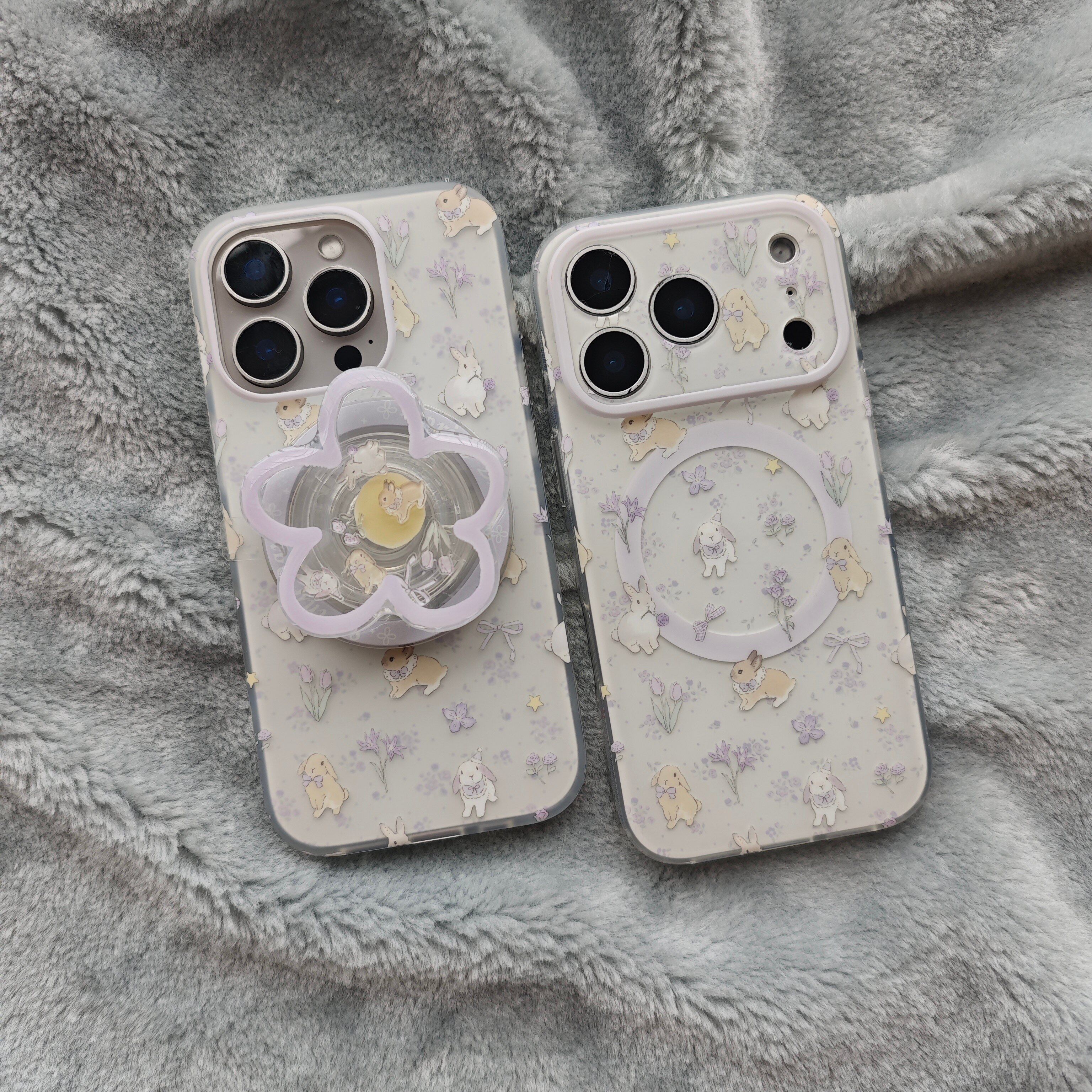 IMD磁吸卡通春日可爱紫色花朵蝴蝶兔子手机壳适用iPhone17promax个性防摔苹果16磨砂15趣味创意14支架13少女