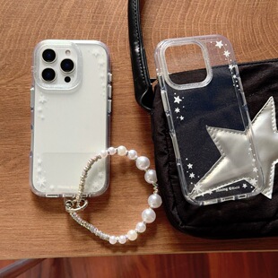 圆弧气囊IMD细闪透明简约小清新17手机壳适用iphone16promax大孔防摔苹果15夏天14亮面13带手链小众时尚少女