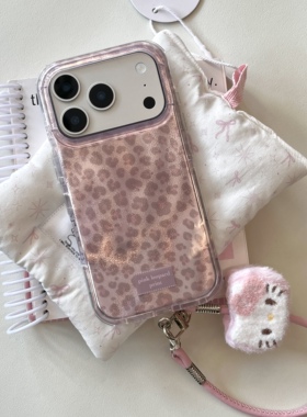 圆弧气囊IMD时尚潮流粉色豹纹手机壳适用iPhone17promax大孔防摔苹果16亮面15趣味创意14Kitty猫挂绳13少女心