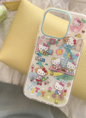 双层印花imd磁吸卡通可爱日系春游kitty猫17手机壳适用iphone16promax大孔防摔苹果15趣味14亮面13支架女生