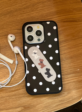 黑框肤感简约高级感黑色底波点手机壳适用iphone16promax大孔防摔苹果15创口贴支架14磨砂雾面男女文艺个性硬