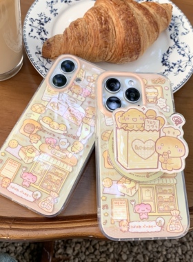双层印花imd磁吸卡通可爱黄色烤焦面包手机壳适用iphone16promax大孔防摔苹果15日韩14亮面13网红支架男女ins