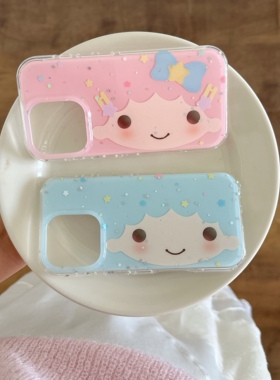 圆弧气囊IMD情侣蓝粉大脸双子星手机壳适用iphone16promax大孔防摔苹果15趣味个性14亮面13男女卡通可爱ins风